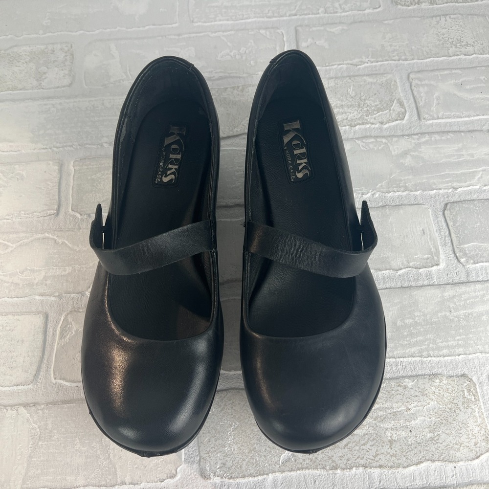 KORK-EASE Korks Mary Jane Shoes Womens 9.5 Black Leather Wedge Button Classic 41 - Picture 8 of 13